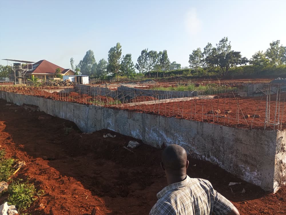 The school construction site with foundations in progress